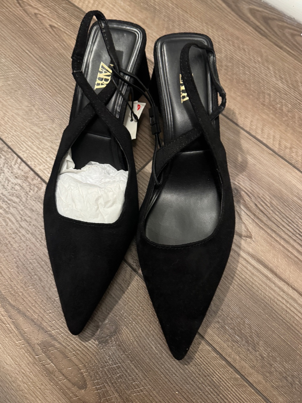 Zara Black Pointed Slingback Heels